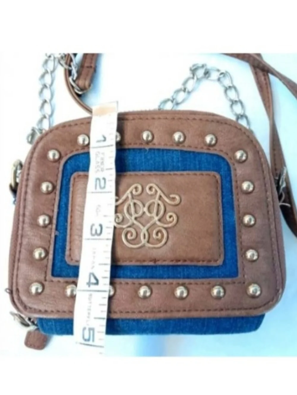 Jessica Simpson Mini Crossbody Wallet Bag | EUC | Denim, Studs, Zip Around